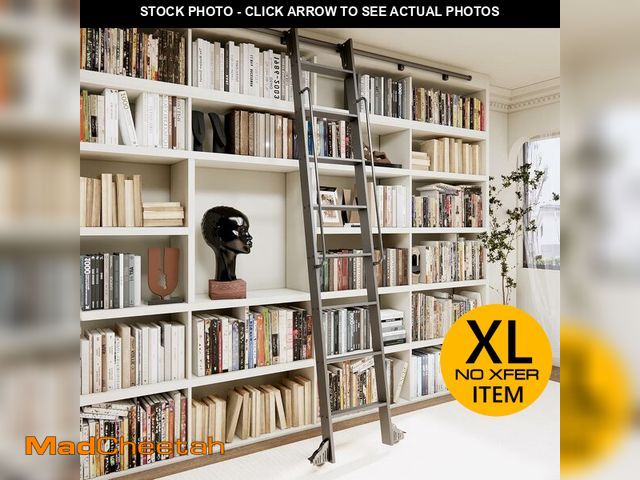 Lot 74-13674253 - HARDJULAN 96" Telescopic Sliding Library Ladder with Handrail Ã¢â¬â Lightweight Aluminum Rolling ...