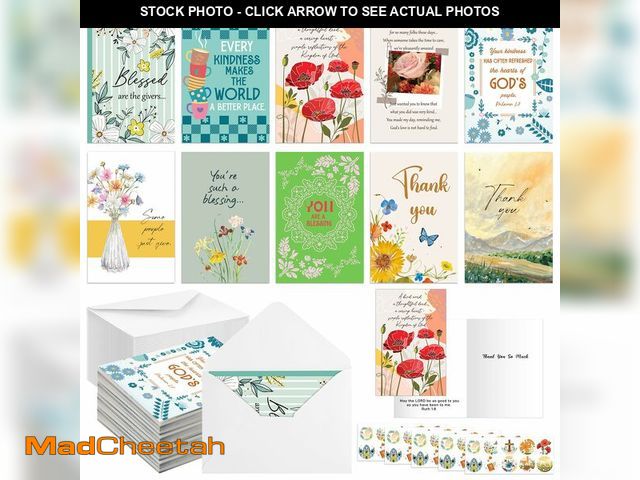 Lot 74-12715068 - Motiskyy 100 Pack Religious Thank You Cards Bulk with Envelopes Stickers 10 Design Assortment with S...
