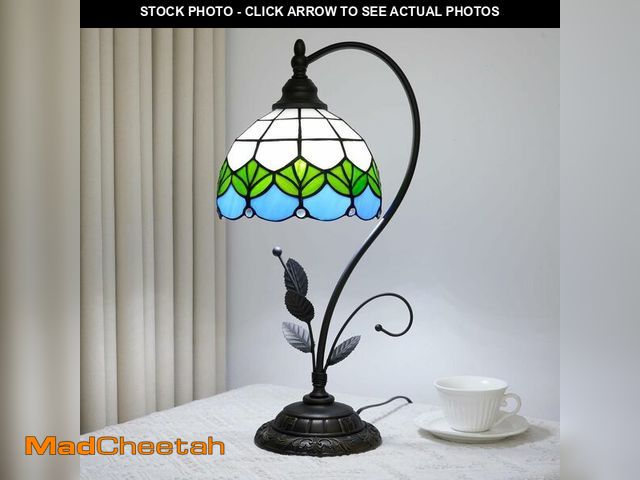 Lot 74-14365334 - Rural Green Lotus Leaf Style Tiffany Lamp Stained Glass Table Lamp Living Room Office Hotel Bar Kitc...