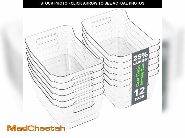 Lot 74-14432705 - Tiawudi 12 Pack Plastic Storage Bins, Multi-Use Organizer Bins, Pantry Organizer, Clear Storage Cont...