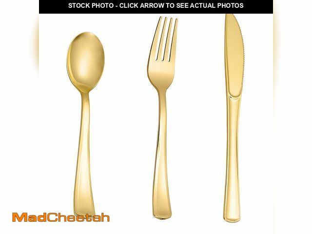 Lot 74-13963589 - N9R 200PCS Plastic Silverware Set, Heavy Duty Spoons and Forks Silver Plastic Cutlery Including 100p...