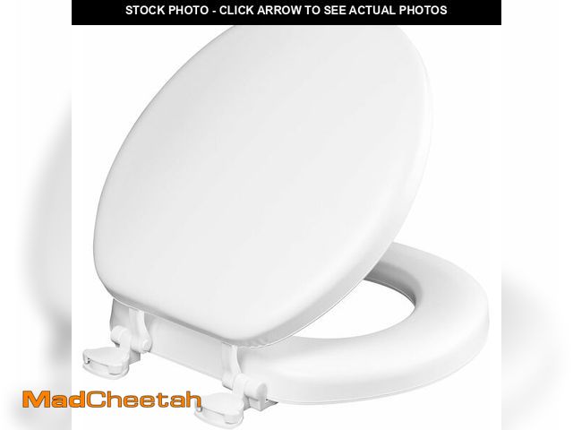 Lot 74-13733861 - Mayfair Padded Toilet Seat, Cushioned Soft Vinyl over Wood Core Seat, Secure Hinges, Easy Clean, Mad...