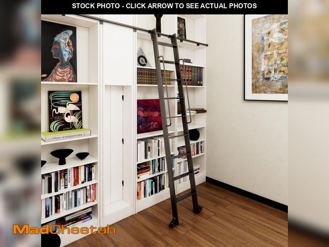Lot 74-12167427 - HARDJULAN 108" Telescopic Sliding Library Ladder with Handrail - Lightweight Aluminum Rolling Ladder...