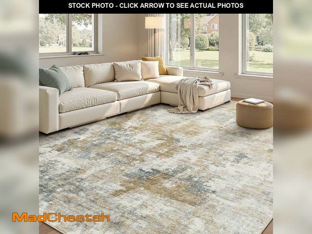 Lot 74-12849864 - SIXHOME 5'x7' Washable Non-Slip Area Rug, Modern Abstract Light Tan Rugs, Ultra-Soft Indoor Farmhous...