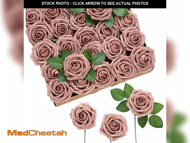 Lot 74-14382500 - Ling's moment Artificial Flowers 25Pcs Dusty Rose Roses Decor w/Stems,3" DIY Foam Floral for Wedding...