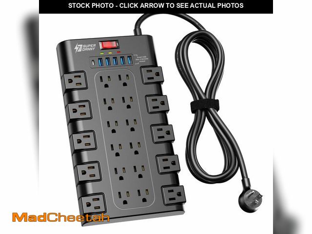 Lot 74-14432325 - SUPERDANNY Power Strip Surge Protector, 22 AC 6 USB, 2100J, 6.5Ft,1875W/15A - UNUSED