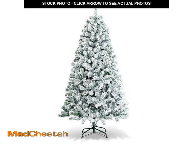 Lot 74-12891013 - Costway - 6ft Snow Flocked Hinged Artificial Christmas Tree Unlit Metal - Green/White - UNUSED