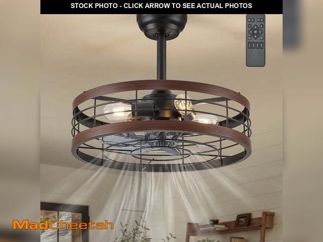 Lot 74-12890154 - Zardon 20 in Caged Bladeless Ceiling Fan with Light, Farmhouse Quiet DC Motor, 6 Speeds &amp; 3 Colo...