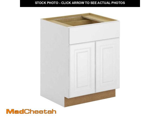 Lot 74-12640062 - Hampton Bay Madison Assembled 27x34.5x24 in. Base Cabinet with Soft Close Drawer in Warm White - UNU...