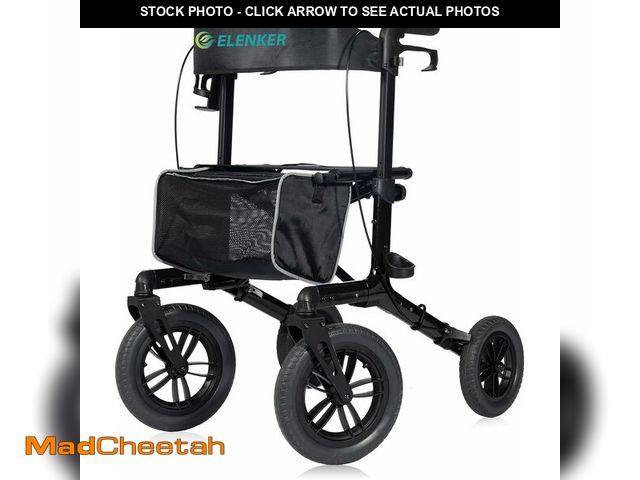 Lot 74-12901874 - ELENKER All-Terrain Rollator Walker with Non-Pneumatic Tire 12" Front Rubber Wheels, Compact Folding...
