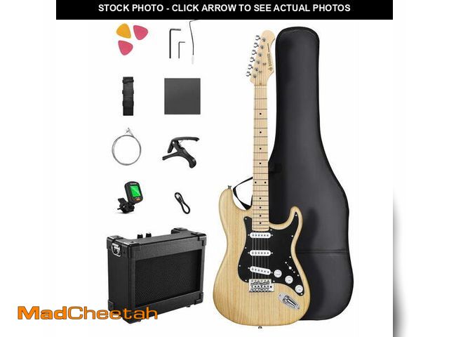 Lot 74-12850204 - Donner Electric Guitar for Beginner Solid Body 39" HSS Pick Up for Starter, Natural, DST-80 - UNUSED