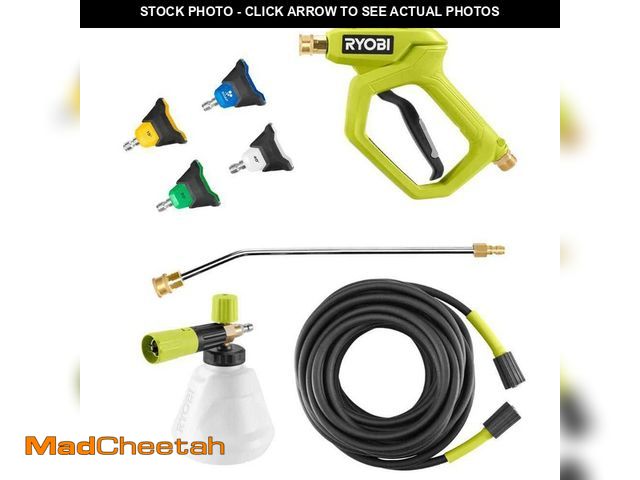 Lot 74-12586349 - RYOBI Premium Pressure Washer Foam Blaster w/ Automotive Accessory Kit and 1/4 in. x 50 ft. 3600 PSI...