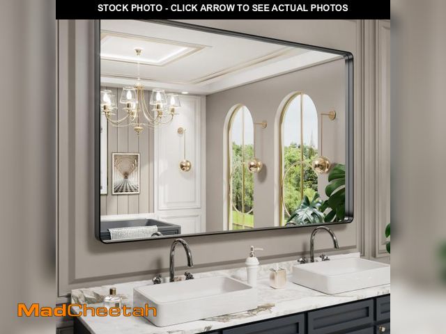 Lot 74-12130039 - LOAAO 60X40 Inch Black Metal Framed Bathroom Mirror for Wall, Matte Black Bathroom Vanity Mirror Far...