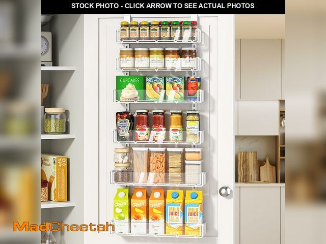 Lot 74-12711055 - Delamu Adjustable Over the Door Pantry Organizer with Clear Acrylic Panel, 6-Tier Pantry Organizatio...