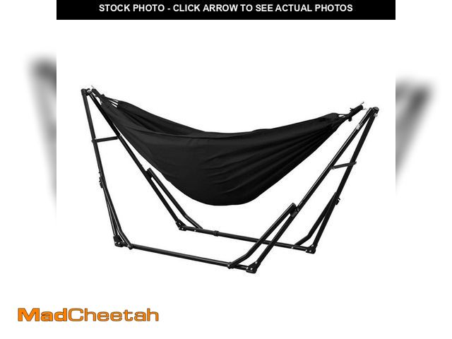 Lot 74-14115287 - 8 ft. Portable Fabric Hammock with Stand in Black - UNUSED