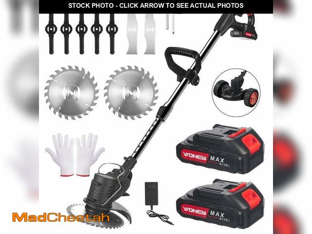 Lot 74-14350115 - JLLOM Electric Weed Eater, Weed Wacker 3 in 1 Cordless Push Lawn Trimmer with Wheels Weed Eater Tool...