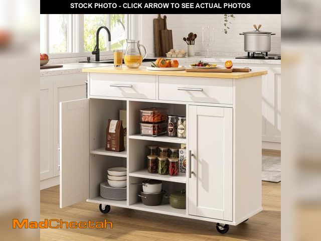 Lot 74-12164071 - Walsunny Kitchen Islands Carts with Storage Drawers on Wheels Rolling Microwave Utility Cart with 3 ...
