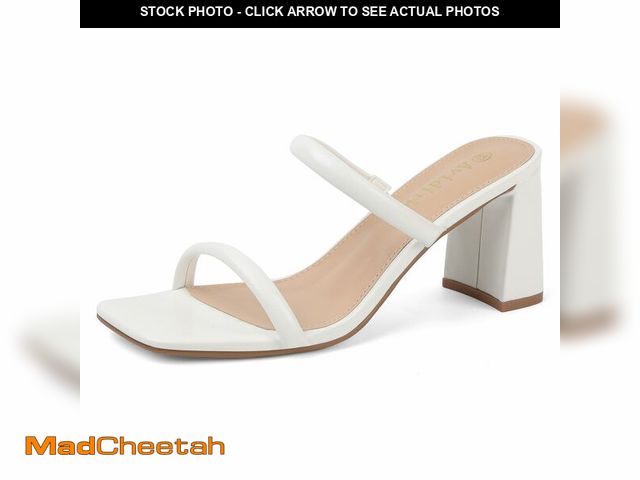 Lot 74-12698413 - Avidirk Women's Square Open Toe Heeled Sandals Two Strap Mules Slip On Block Chunky Mid White Heels ...