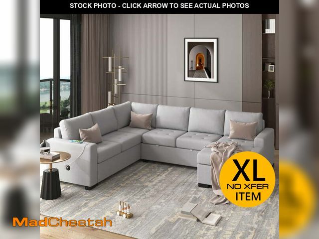 Lot 74-13512943 - U_Style Sectional Sleeper Sofa with Pull-out Bed and Lounge Chair, USB and Type-C Interfaces, Suitab...