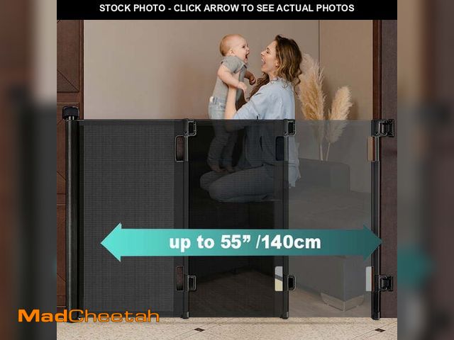 Lot 74-12836474 - stusgo Retractable Baby Gate 33"x55"?1.4m?- Retractable Dog Gate (Black) - UNUSED