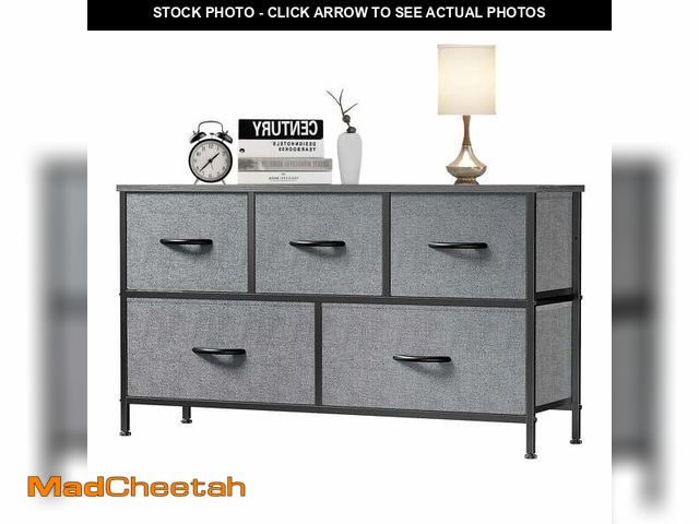 Lot 74-12849004 - EDX 5 Drawer Dresser, Wide Chest of Drawers Nightstand Storage Tower Storage Fabric Dresser with Woo...