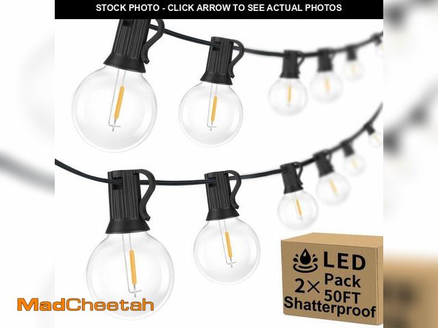 Lot 74-12599293 - 100ft 2-Pack Outdoor G40 LED Globe String Lights Dimmable Waterproof Shatterproof Light Strings with...