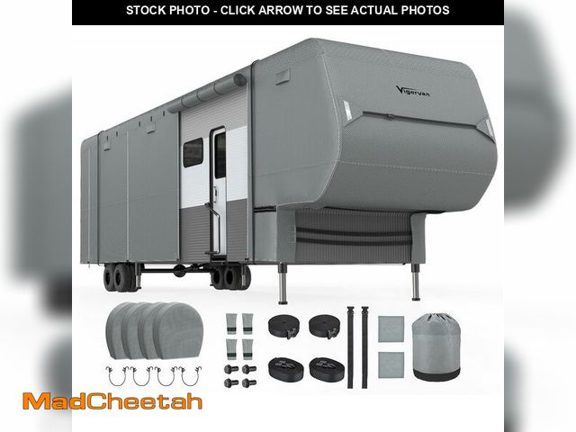 Lot 74-12693014 - Vigorvan Upgraded 5th Wheel RV Cover, Thick 7 Layers Waterproof Top Fits 34'-37' Trailer, Anti-UV &a...