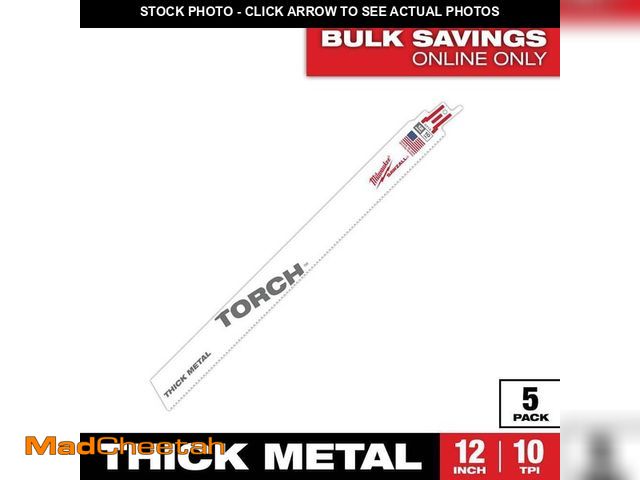 Lot 74-14223160 - Milwaukee 12 in. 10 TPI TORCH Thick Metal Cutting SAWZALL Reciprocating Saw Blades (5-Pack) - UNUSED