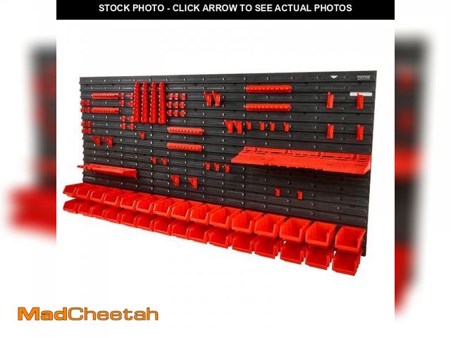 Lot 74-12395767 - VEVOR Wall Mounted Storage Rack System, 30-Bin Parts Rack Organizer with Wall Panels/Tool Holders/Ho...