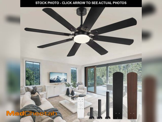 Lot 74-12888324 - Zardon 62" Black Modern Ceiling Fan with Light and Remote Control, Reversible Quiet DC Motor, Bright...