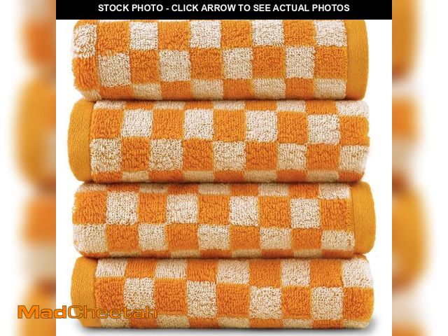 Lot 74-12308311 - Jacquotha Soft Hand Towels 4 Pack, Orange Checkered Kitchen Towels Set, Decorative Bathroom Fall Dec...