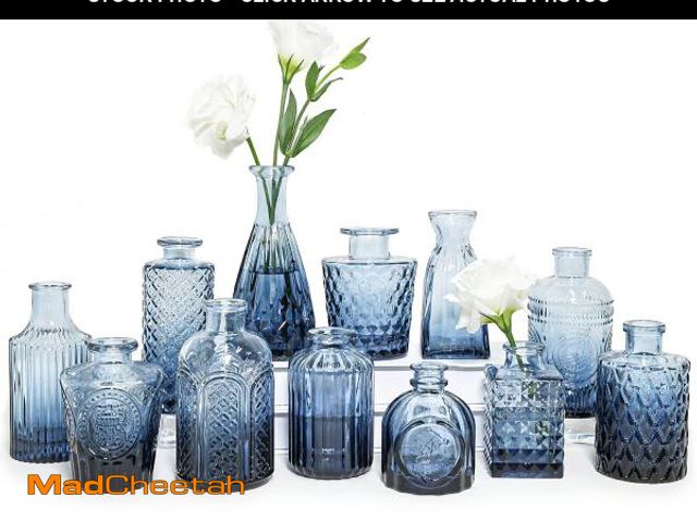 Lot 74-12221117 - SUPMIND Glass Bud Vase Set of 12, Small Blue Flower Vases for Centerpieces in Bulk, Mini Vintage Vas...