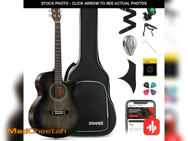 Lot 74-12851074 - (MISSING ACCESSORIES) Donner Acoustic Guitar for Beginner Adult 40 Inch Cutaway Acustica Guitarra Bu...