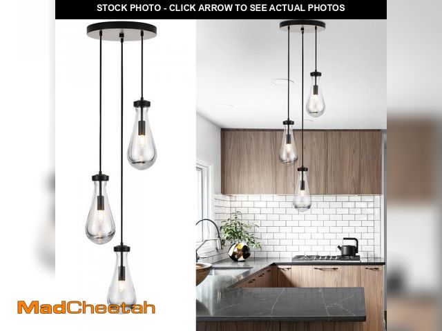 Lot 74-12151471 - TACDANDM 3-Light Raindrop Pendant Light Fixtures, Black Glass Pendant Lighting, Teardrops Modern Han...