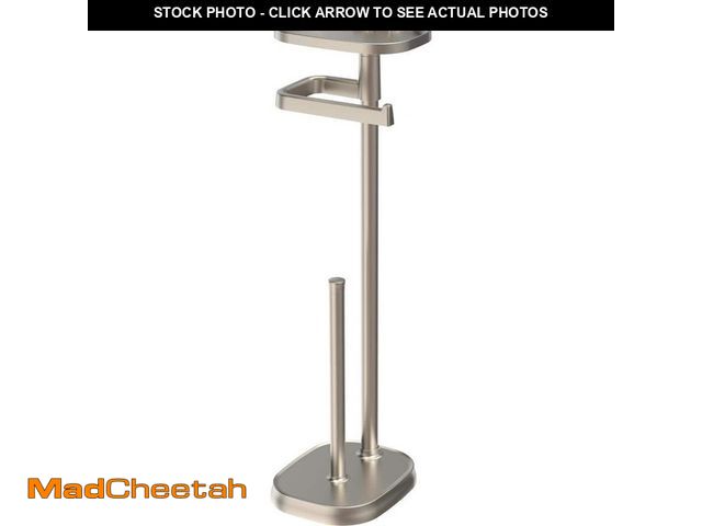 Lot 74-13667499 - Delta Freestanding Toilet Paper Holder with Shelf and Reserve in Flat Nickel - UNUSED