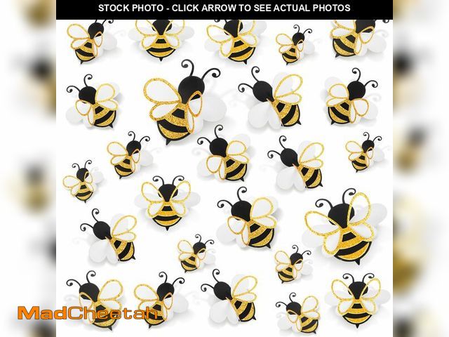 Lot 74-13960302 - Feifeiya 30 Pcs 3D Bee Decoration 5 Sizes Honey Bumble Wall Sticker Decor for Classroom Large Glitte...