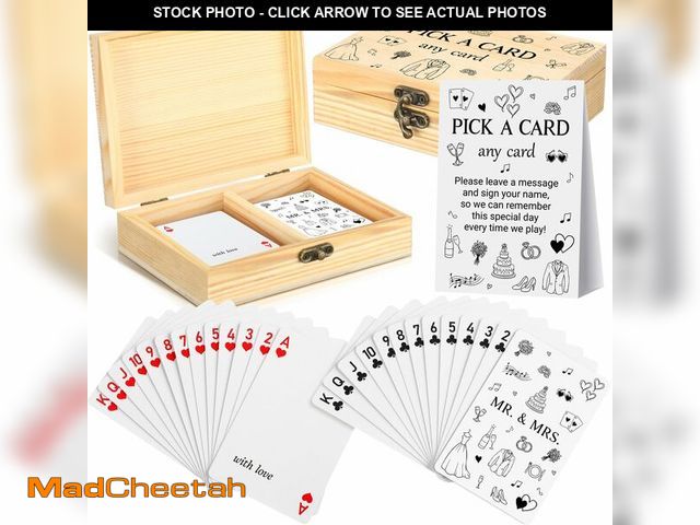 Lot 74-14264119 - AceOrbit 57 Pack Wedding Guest Book Playing Cards Set with Wooden Box Golden Wedding Signing Guestbo...
