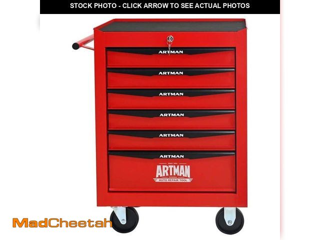 Lot 74-14279863 - Damodpoy 13 in. W 6-Drawer Rolling Metal Black and Red Tool Carts with Ball Bearing Drawer Slides an...