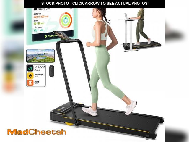 Lot 74-12206594 - UREVO Smart 2-in-1 Folding Treadmill, Compact Walking Pad with Safety Handle, Plug and Play, Dual LE...