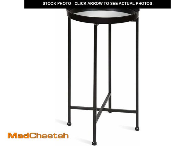 Lot 74-13382386 - Kate and Laurel Celia Round Metal Foldable Accent Table with Mirror Tray Top, Black - UNUSED