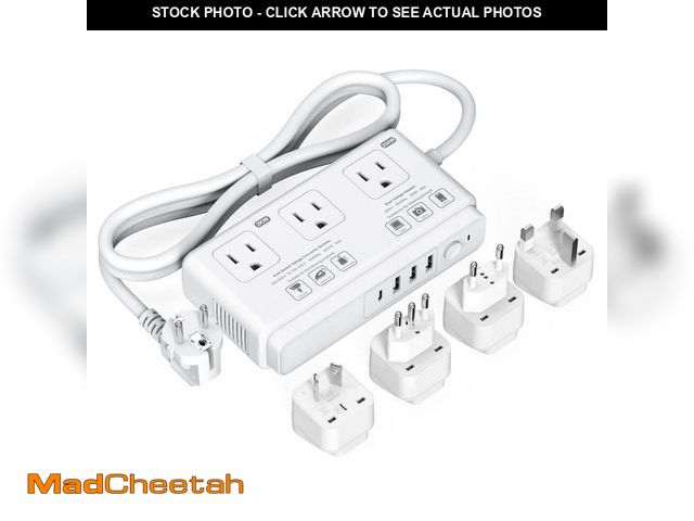 Lot 74-12692595 - Numhew 220V to 110-Volt Voltage Converter, Travel Adapter with 4-USB Charger, 3 AC Sockets and EU/UK...