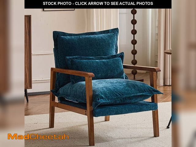 Lot 74-13816753 - Ktaxon Chenille Accent Chair, Solid Wood Armrests Armchair, Metal Frame for Stability, Single Sofa w...