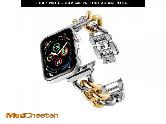 Lot 74-12432503 - ALAMHI Compatible With Apple Watch Band Sliver Gold 42mm 44mm 45mm 49mm, Stainless Steel Metal Cowbo...