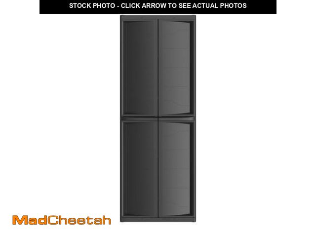 Lot 74-12405214 - Hyper Tough Plastic 4-Shelf Garage Storage Utility Cabinet  Black Finish - UNUSED