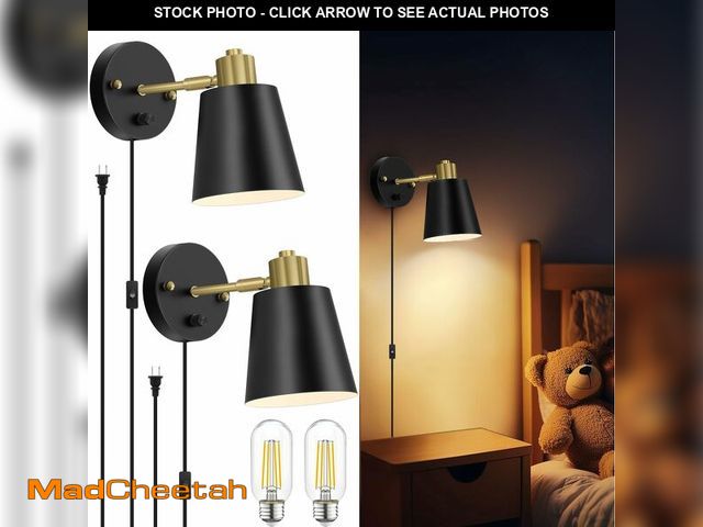Lot 74-14149866 - Lomoky Plug in Wall Sconces Set of 2, Dimmable Wall Lights with Plug in Cord and Dimmer On/Off Knob ...