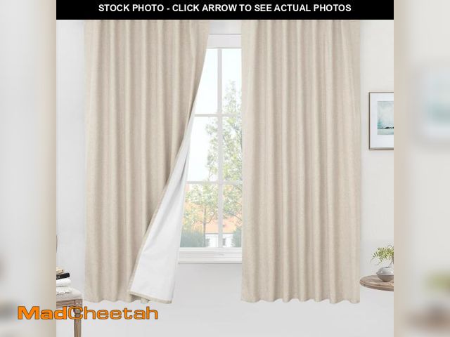 Lot 74-12438388 - LAMIT 100% Blackout Linen Curtains 63 Inches Long, Linen Textured Living Room Farmhouse Curtains Ful...