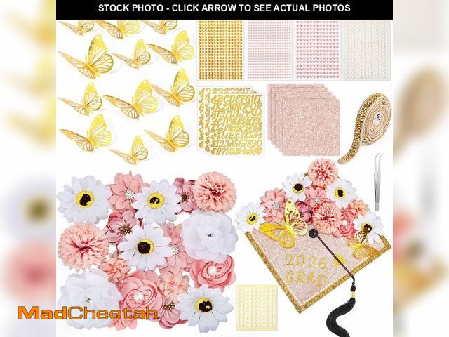Lot 74-14066277 - Wavwavw 43 PCS DIY Graduation Cap Decorations Kit, Grad Cap Decorations Included Faux Flowers 3D But...