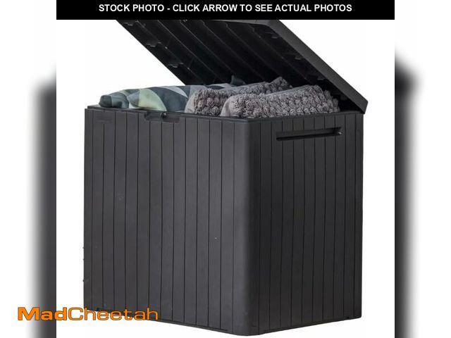Lot 74-13382389 - Keter City 30 Gallon Resin Outdoor Storage Box and Patio Furniture Side Table for Pool and Garden Ac...