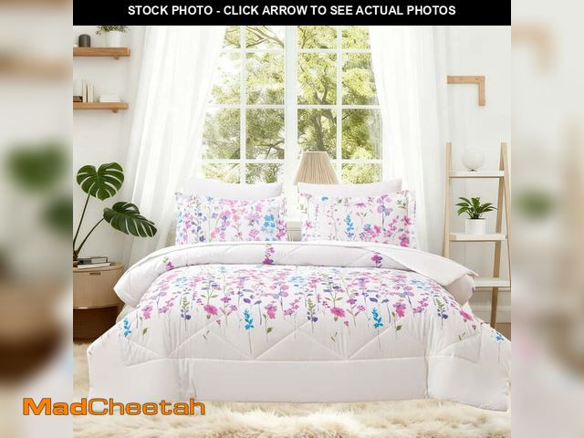 Lot 74-13333984 - (MISSING COMFORTER) Jessy Home King Comforter Set 7 Pieces Purple Floral Bedding Set King Bed in a B...