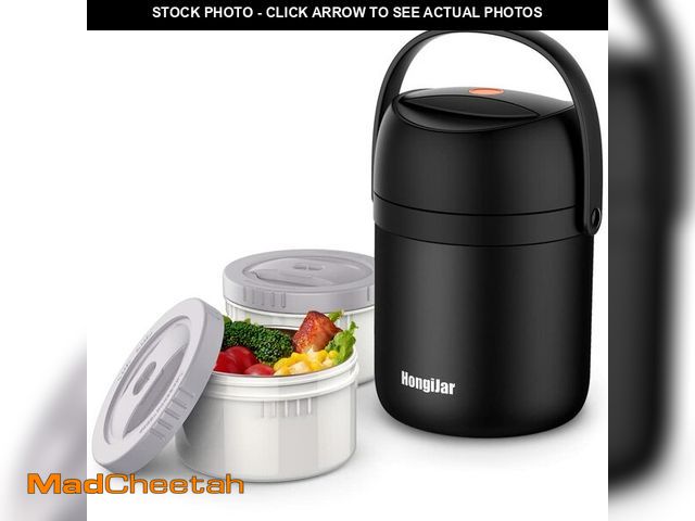 Lot 74-12603720 - HongiJar Insulated Food Jar 54oz, 6 Hours Cold Hot Food Lunch Box, Big 2 Tiers Stackable Thermal Con...